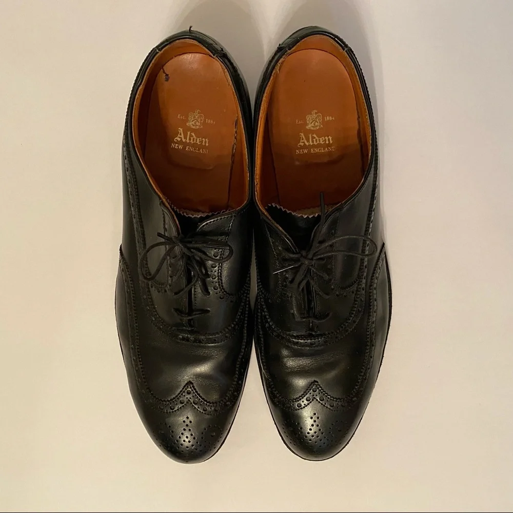 ALDEN MENS SHOES OXFORD LACE UP BLACK LEATHER SIZE 10.5 2E WIDE USA With Duster
